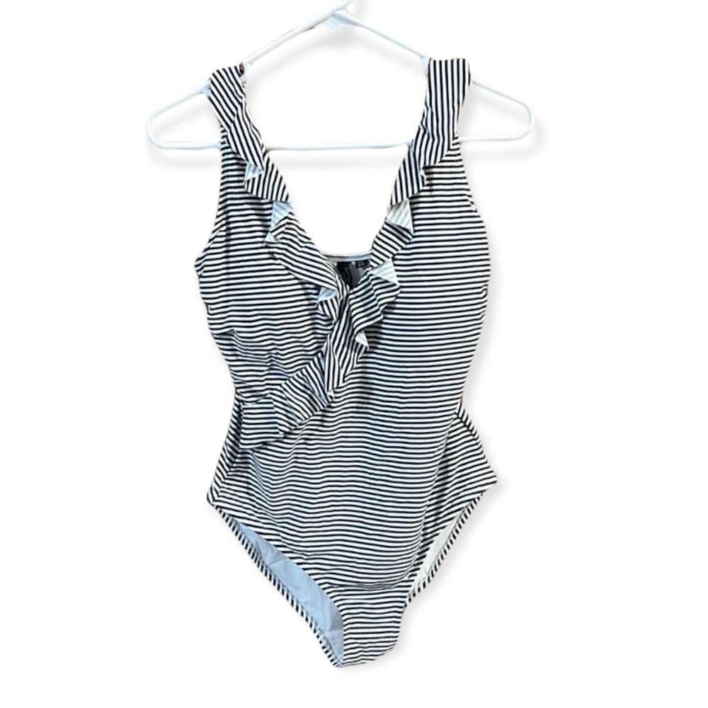Striped Black and White One-Piece Swimsuit